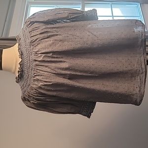 LOFT size L blue flocked top with smocking at neckline and sleeves